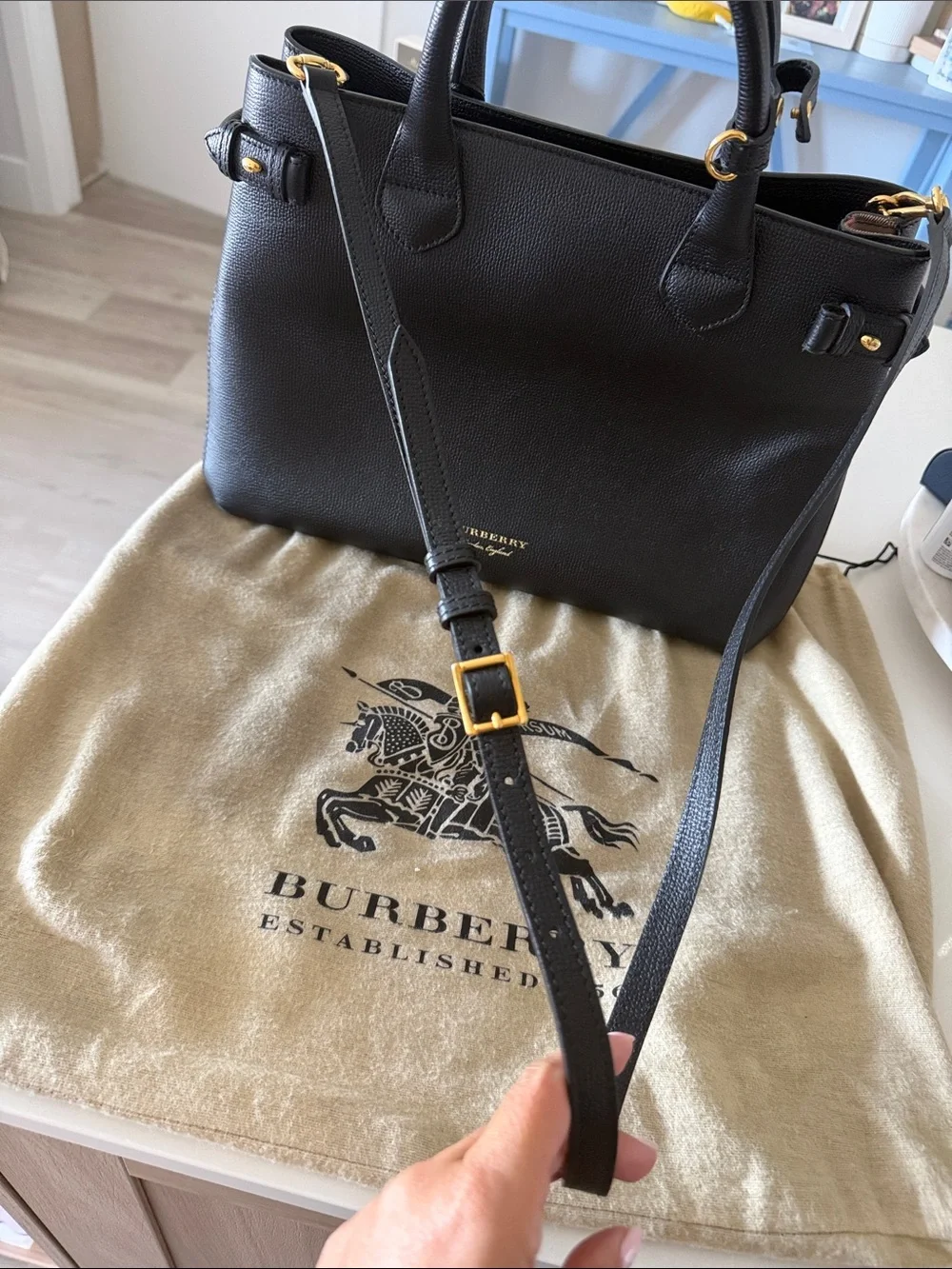 Burberry Black Pebbled Leather Satchel with Gold Hardware - Picture 5 of 8